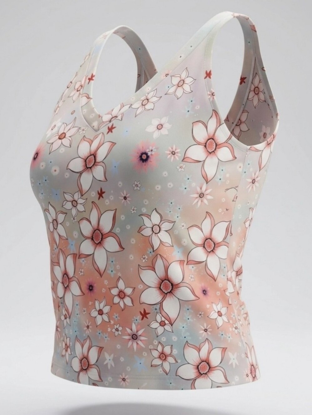 Women's Floral  Tank Top in Peach & Cream